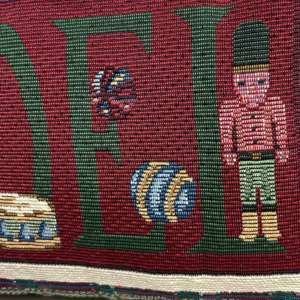 Christmas Throw Pillow Vintage Tapestry Noel Nutcracker 12x9